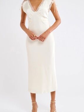 Rumored Satin & Lace Cream Midi Dress